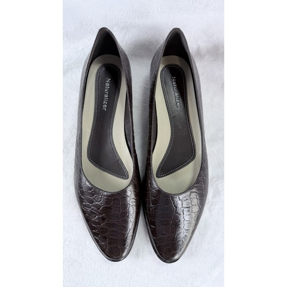 Naturalizer Shoes - Naturalizer Brown Croc Embossed Leather Flats Dress Shoes Comfort Womens 8.5M